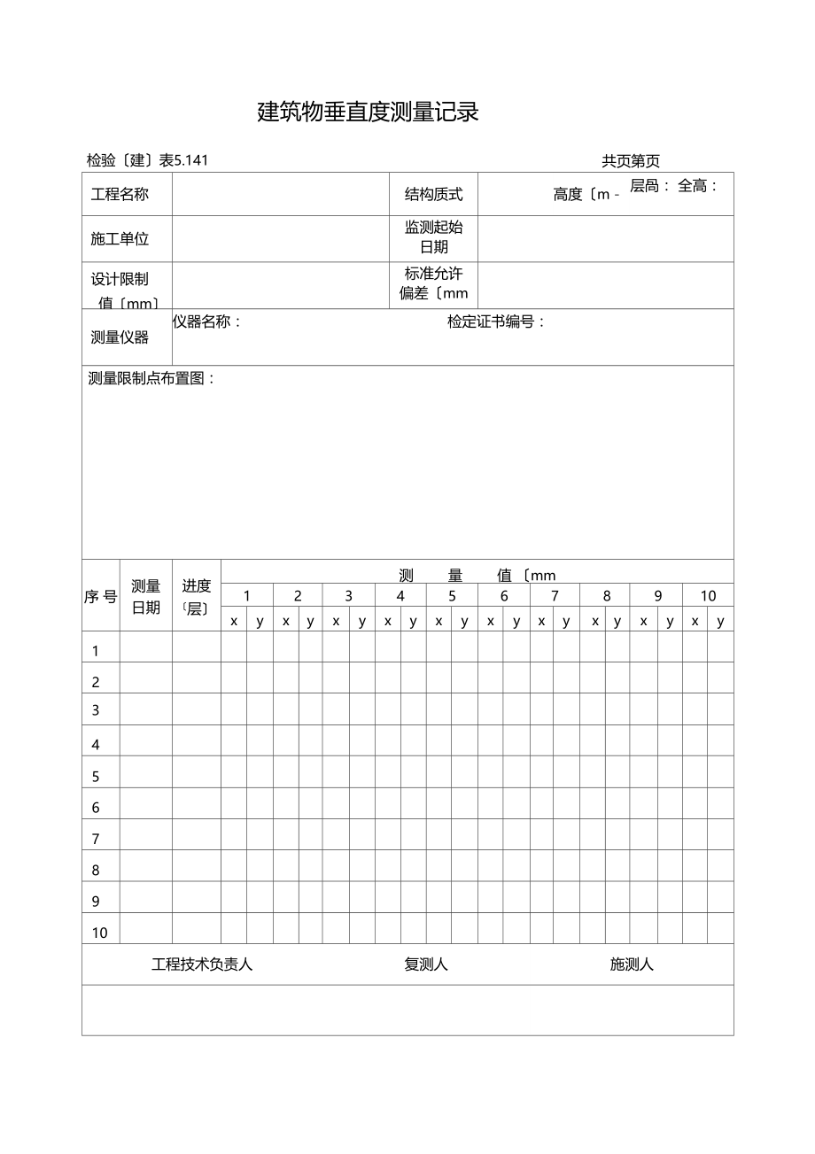 建筑物垂直度测量记录.docx_第1页