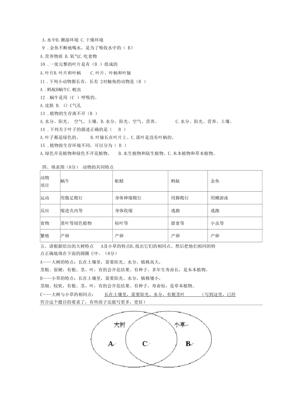 三年级科学上册期中试卷及双向细目表.docx_第2页