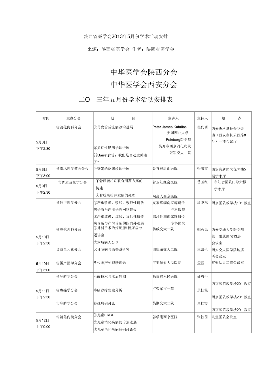 中华医学会陕西分会西安分会2013年五月份.docx_第1页