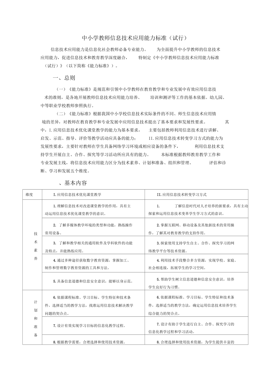 中小学教师信息技术应用能力标准0001.docx_第1页