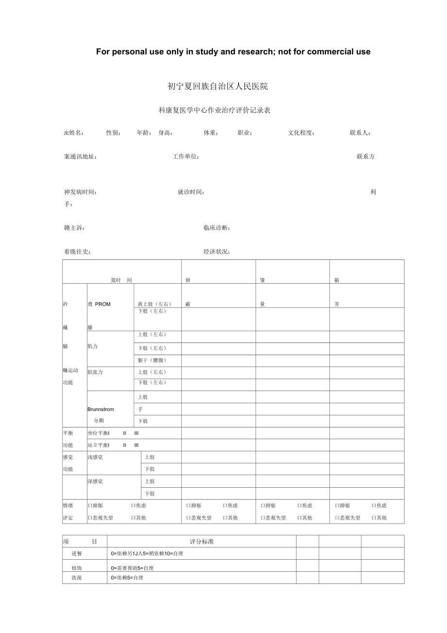 作业治疗评定量表.docx_第1页