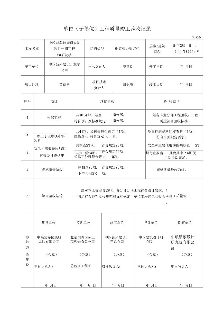 C8-1单位工程竣工验收记录.docx_第1页