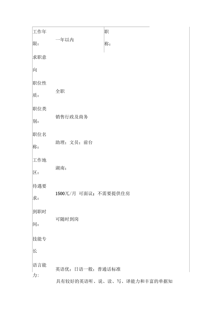 助理文员／前台个人简历表格.docx_第2页