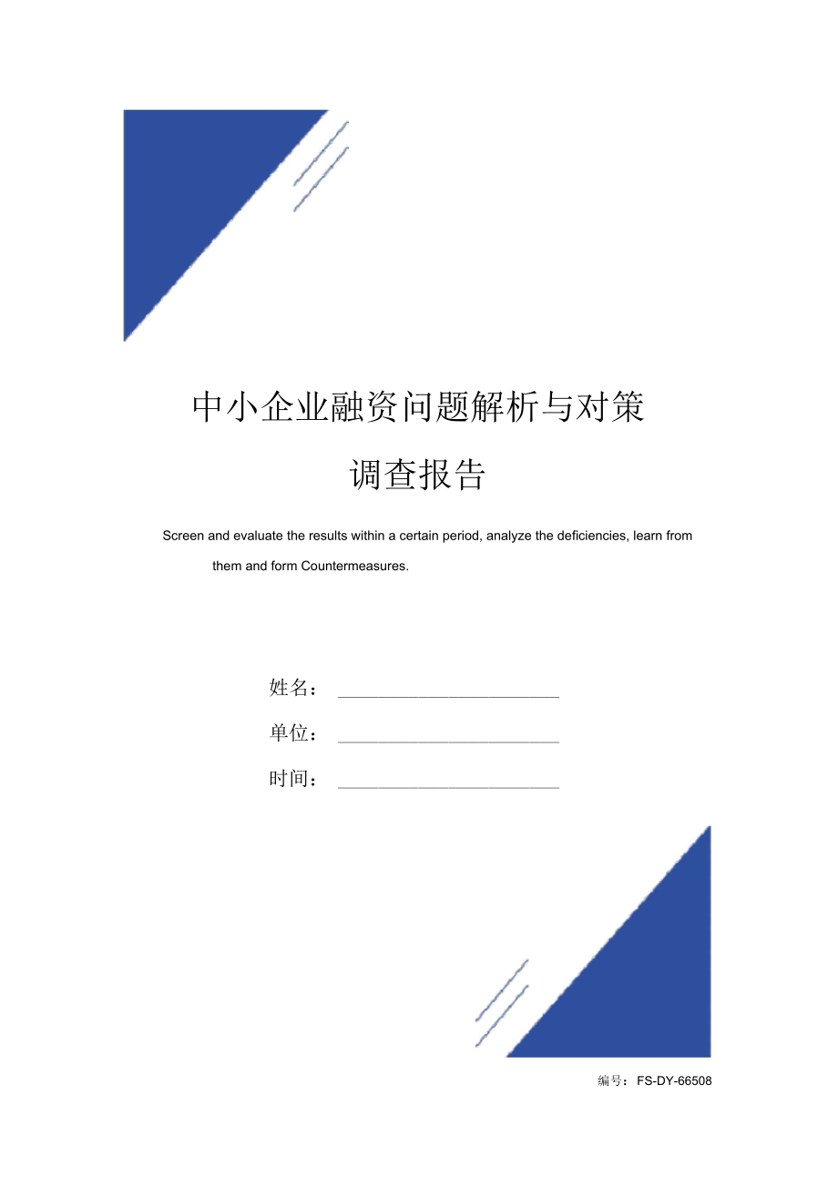 中小企业融资问题解析与对策调查报告范本.docx_第1页