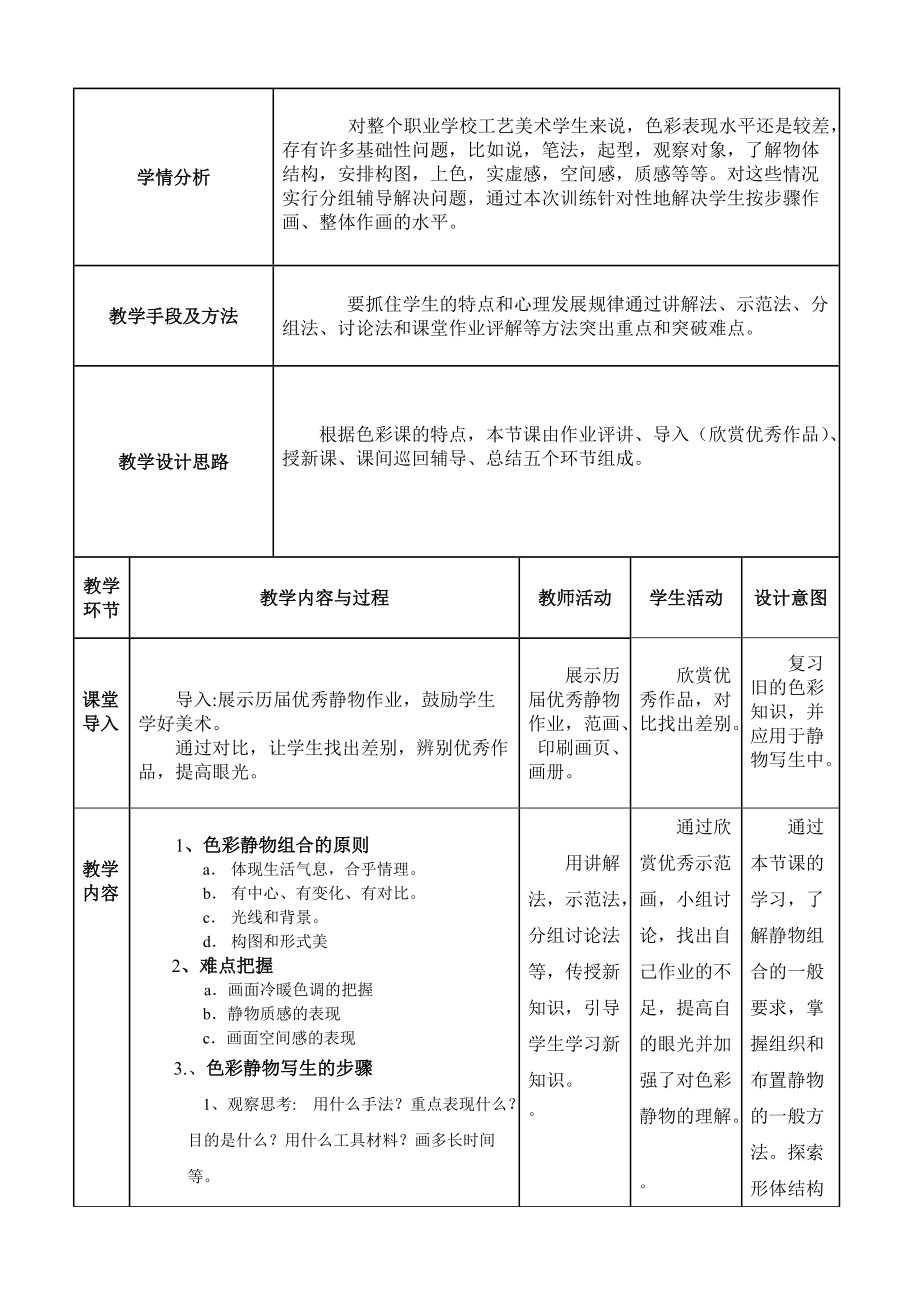 色彩静物写生步骤教学设计.doc_第2页