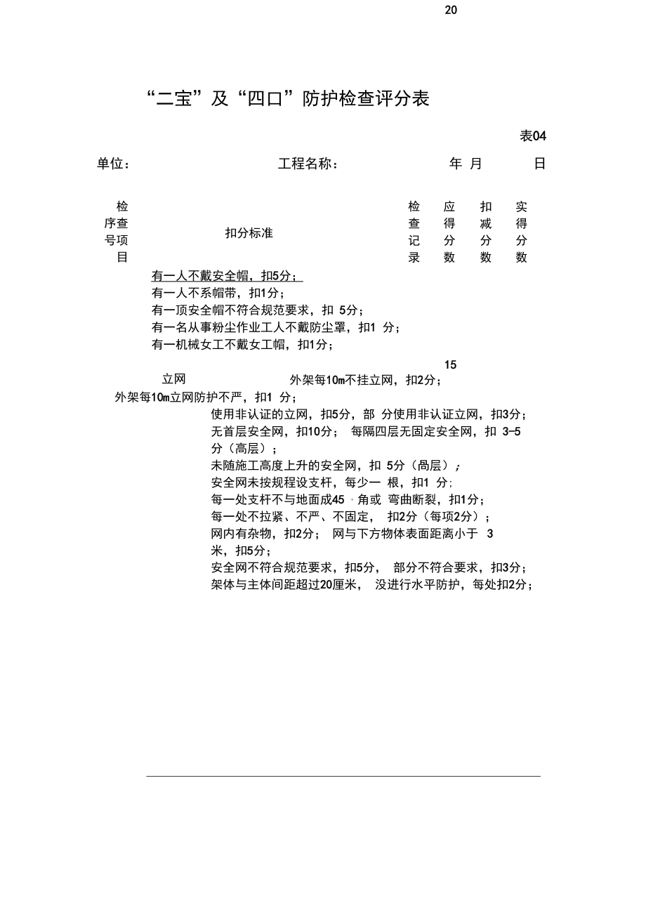 “三宝”及“四口”防护检查评分表.docx_第1页