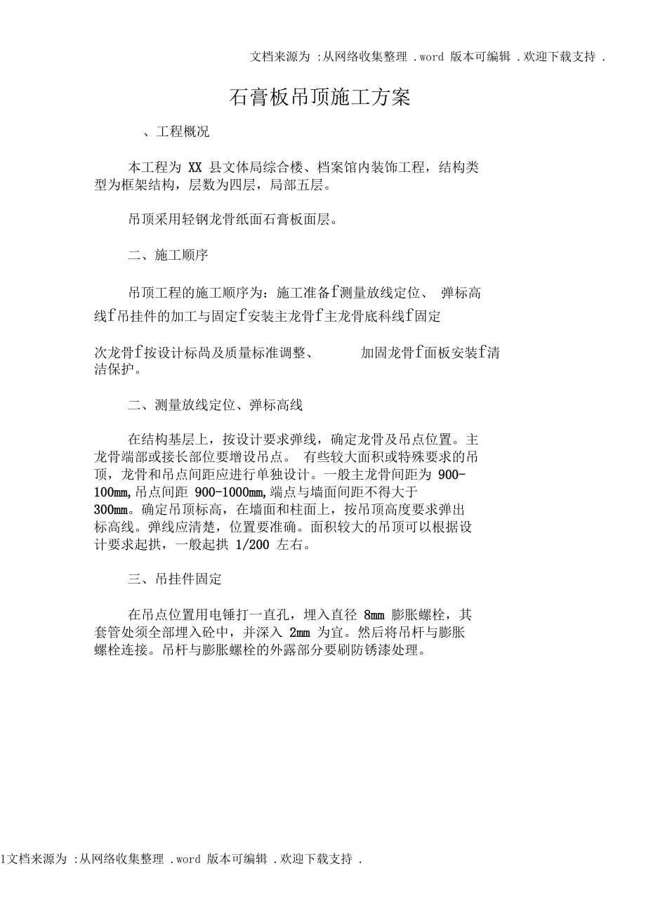 石膏板吊顶施工方案.docx_第1页