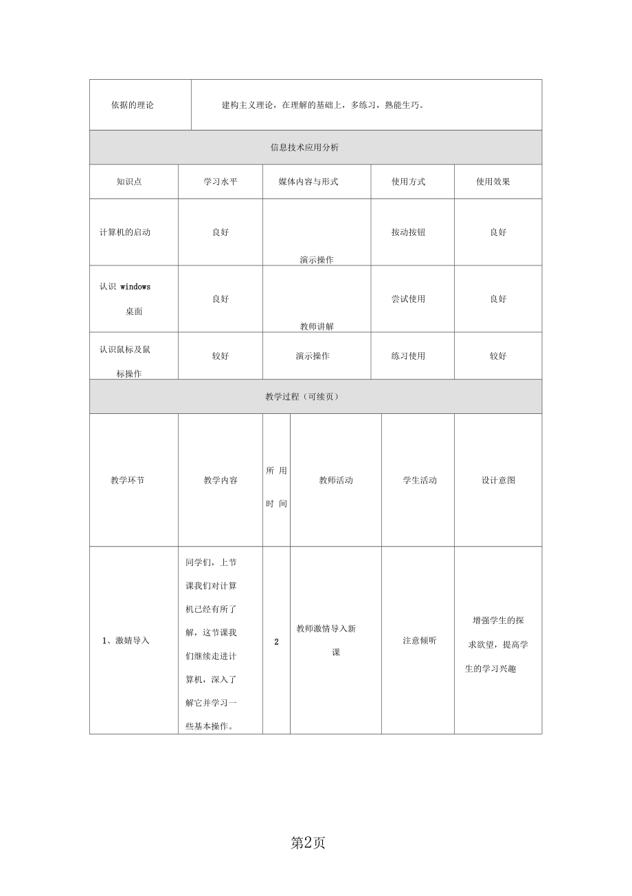 五年级上信息技术教学设计走进计算机_吉教版.docx_第2页