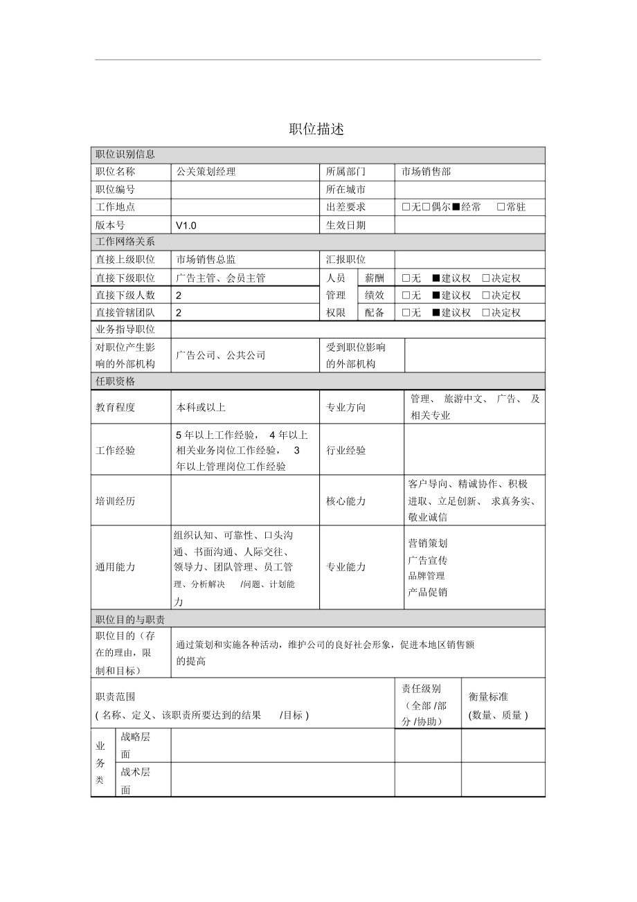 公关策划经理岗位职务说明(2页).docx_第1页