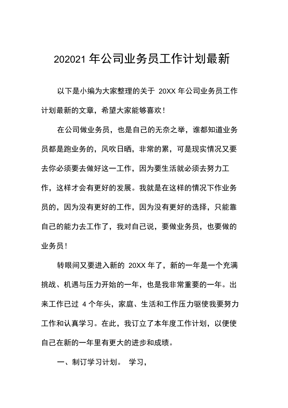 公司业务员精品工作计划最新.doc_第1页