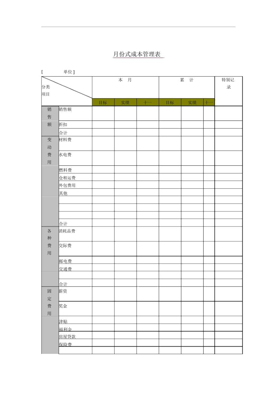 企业月份式成本管理表.docx_第1页