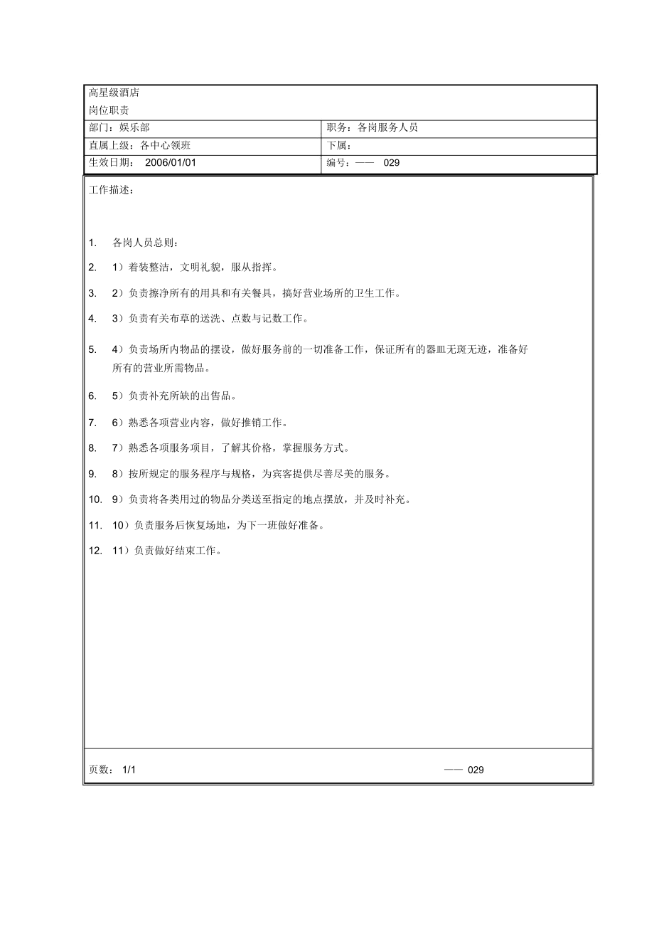 娱乐部各岗服务人员岗位职责(1页).docx_第1页