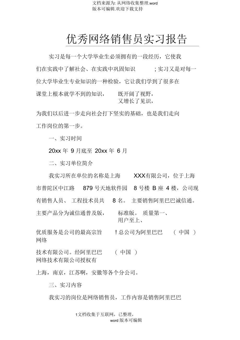 优秀网络销售员实习报告.docx_第1页