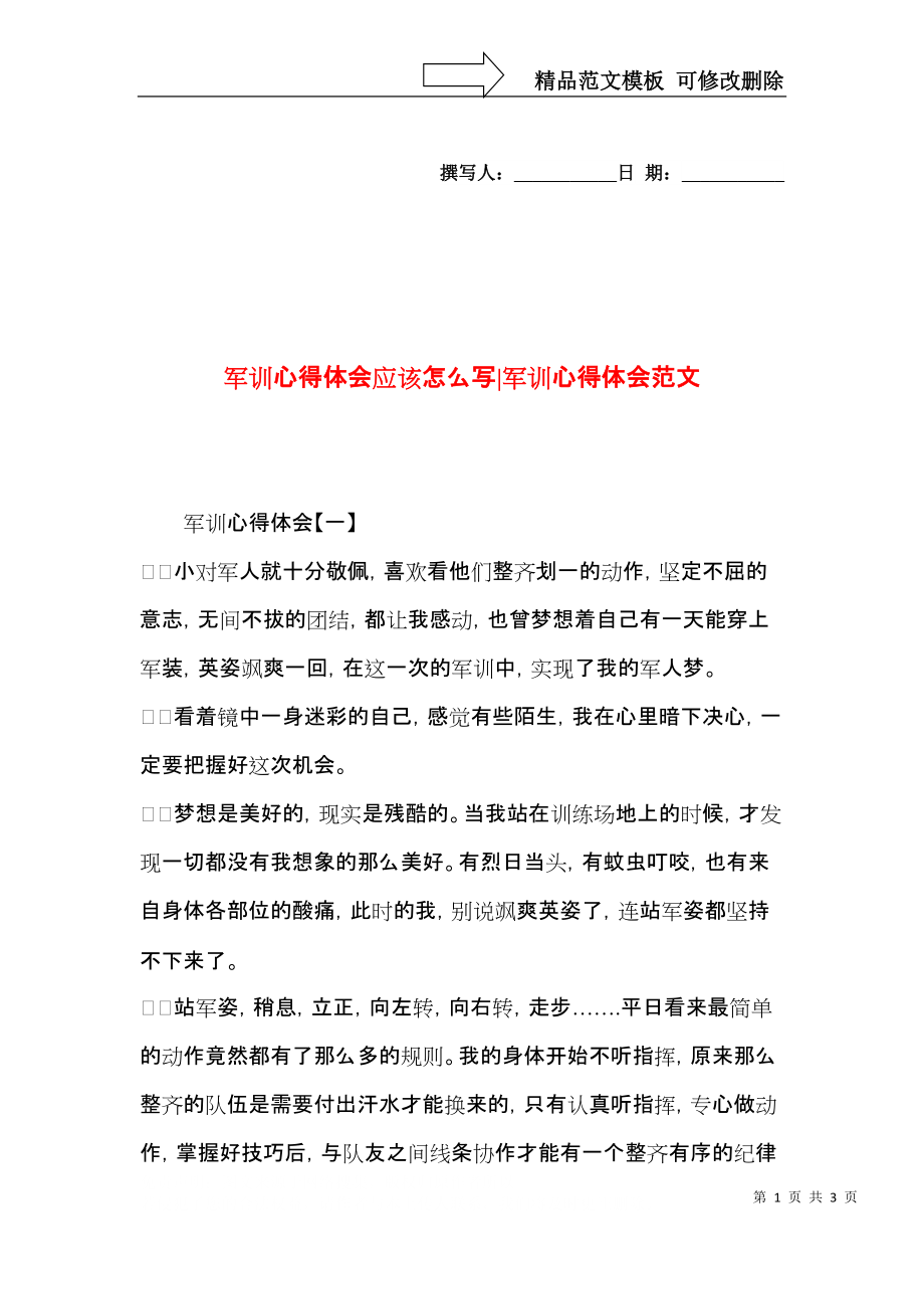 军训心得体会应该怎么写-军训心得体会范文.docx_第1页