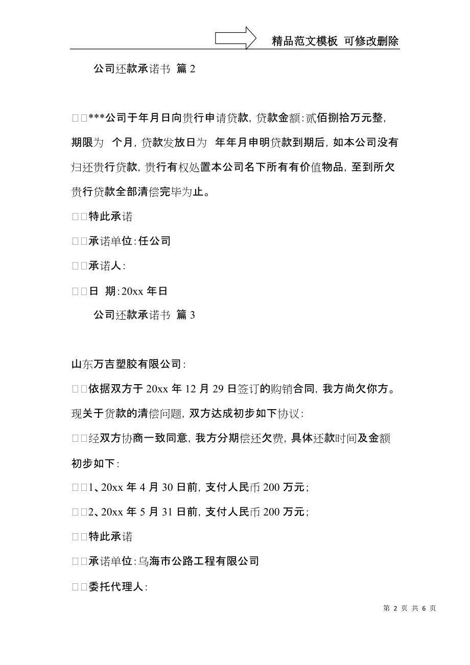 公司还款承诺书模板6篇.docx_第2页