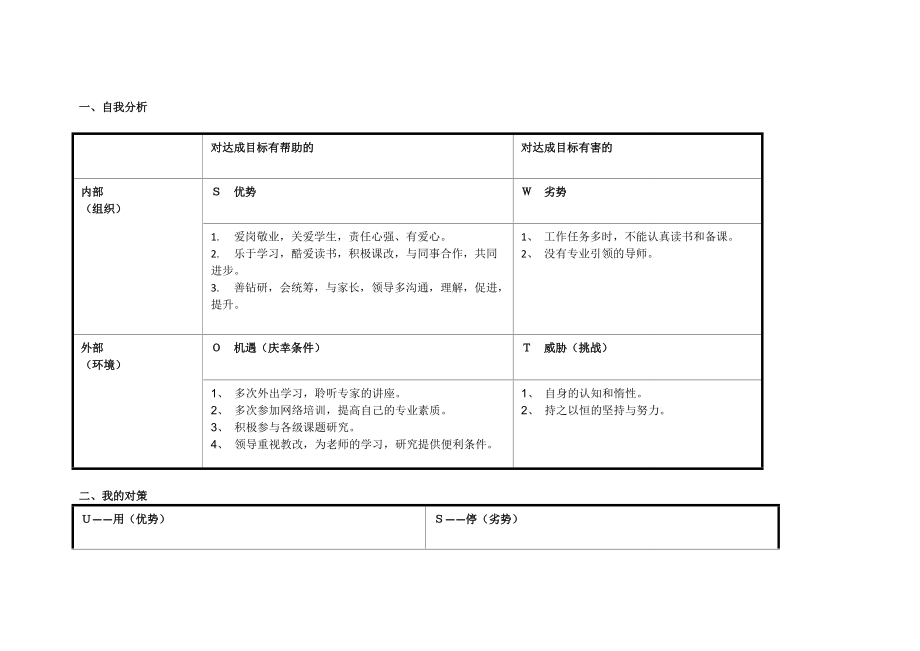 白正芳个人自我诊断SWOT分析表.doc_第1页