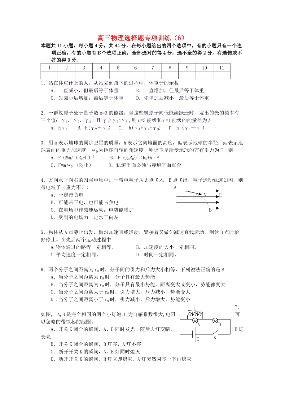 高三物理选择题训练（6）.doc_第1页