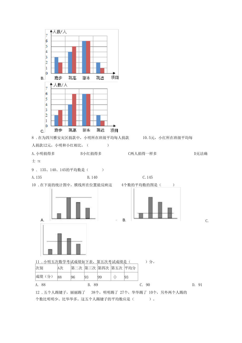 《易错题》小学数学四年级下册第八单元平均数与条形统计图测试题(包含答案解析).docx_第3页