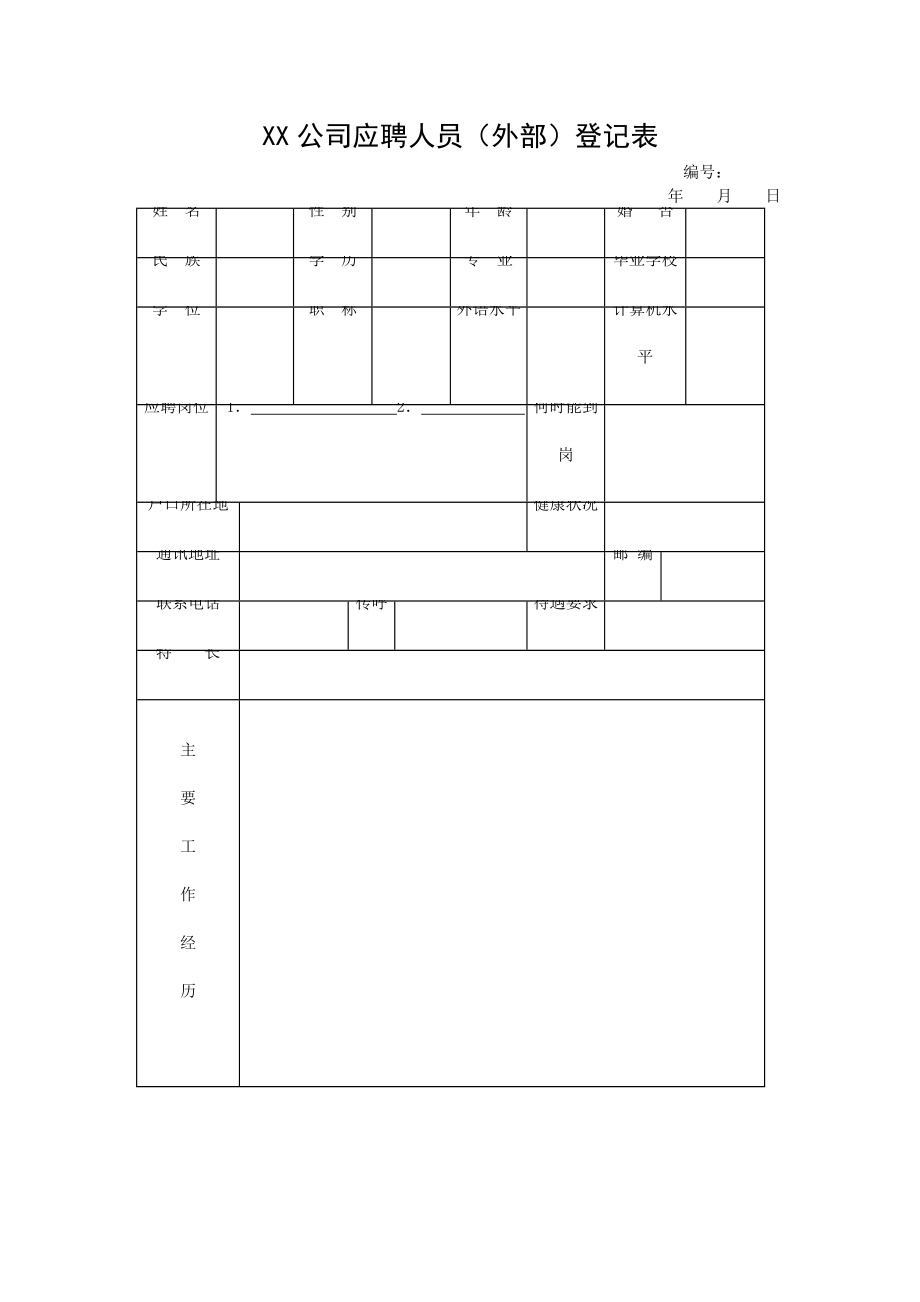 XX公司应聘人员（外部）登记表.docx_第1页