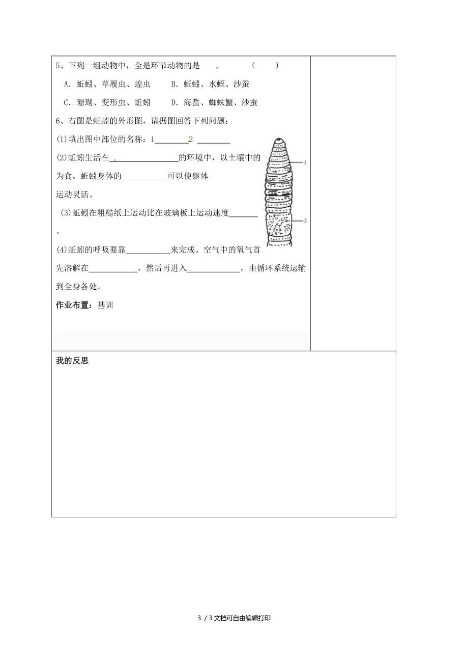 八年级生物上册5.1.2环节动物教案新版新人教版.doc_第3页