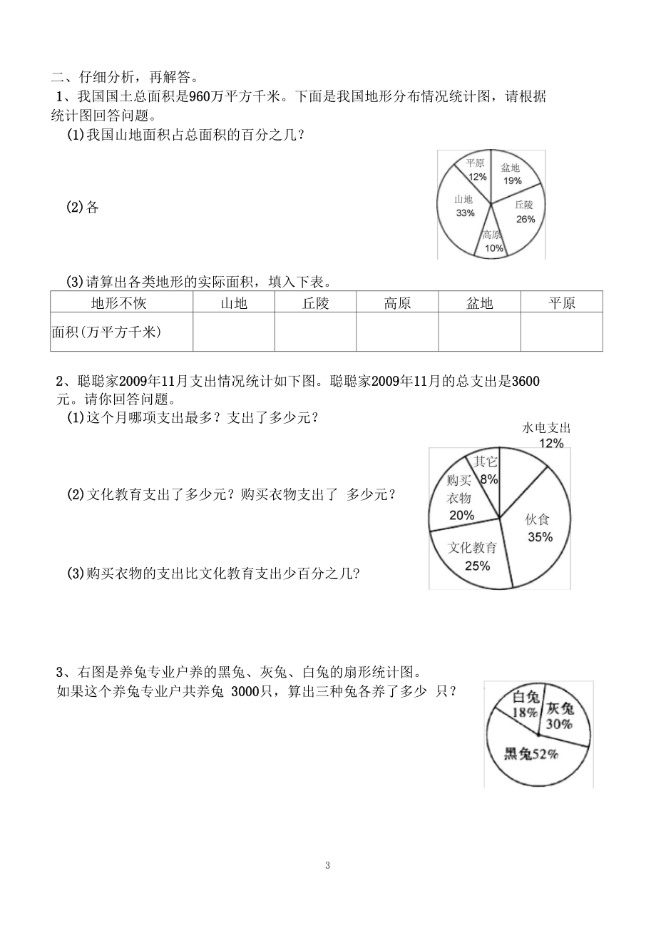 (完整版)六年级下册第五单元扇形统计图测试题[1].docx_第3页