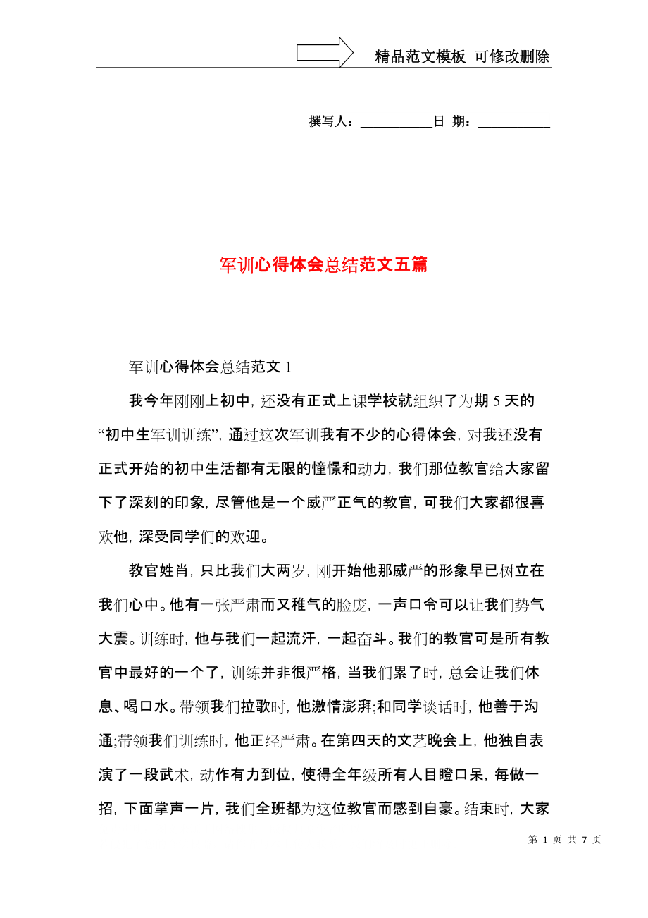 军训心得体会总结范文五篇.docx_第1页