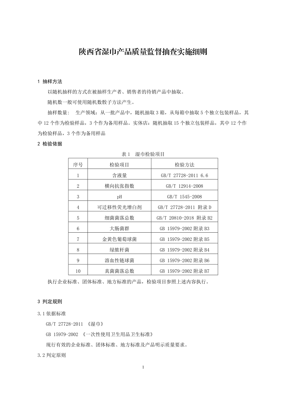 陕西省湿巾产品质量监督抽查实施细则.doc_第1页