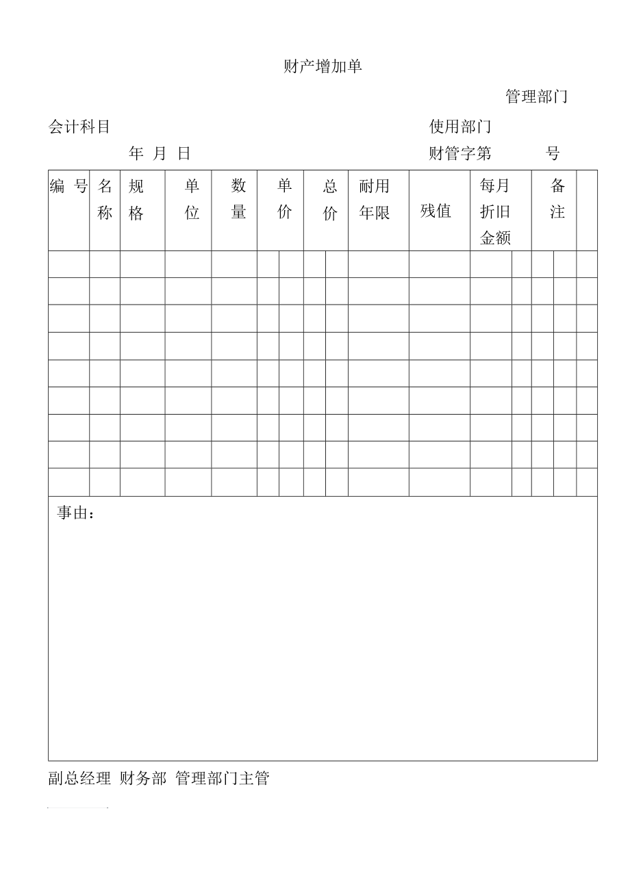 财产增加单内容完整Word文档.docx_第1页