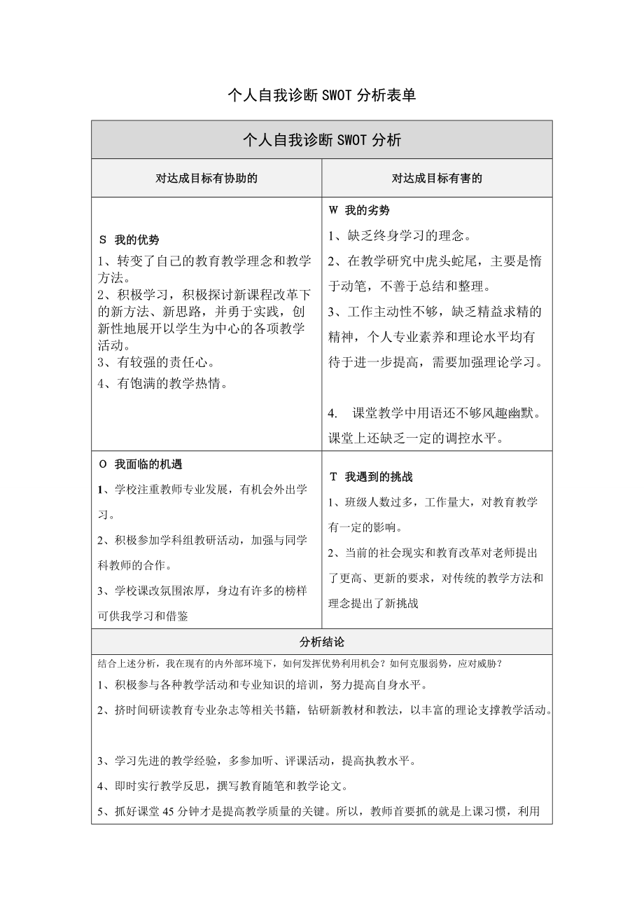 韩婕个人诊断分析表.doc_第1页