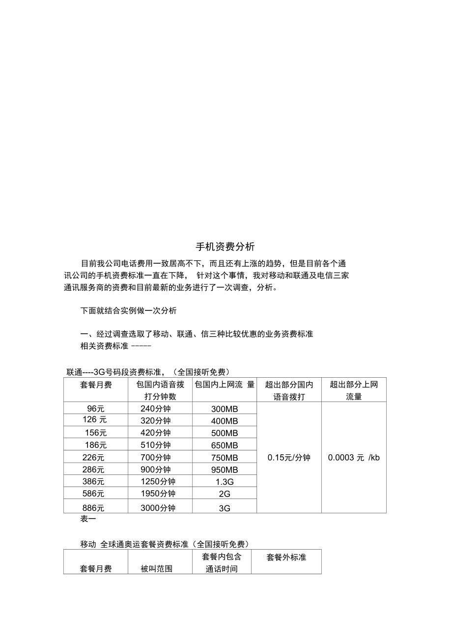 公司手机资费分析.doc_第1页