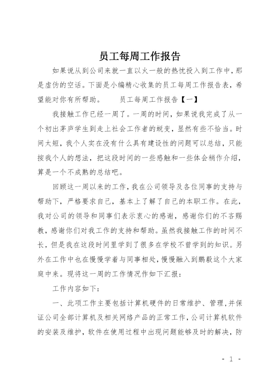 员工每周工作报告.doc_第1页