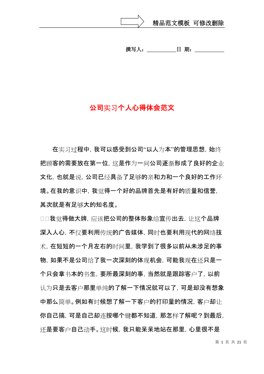 公司实习个人心得体会范文.docx_第1页