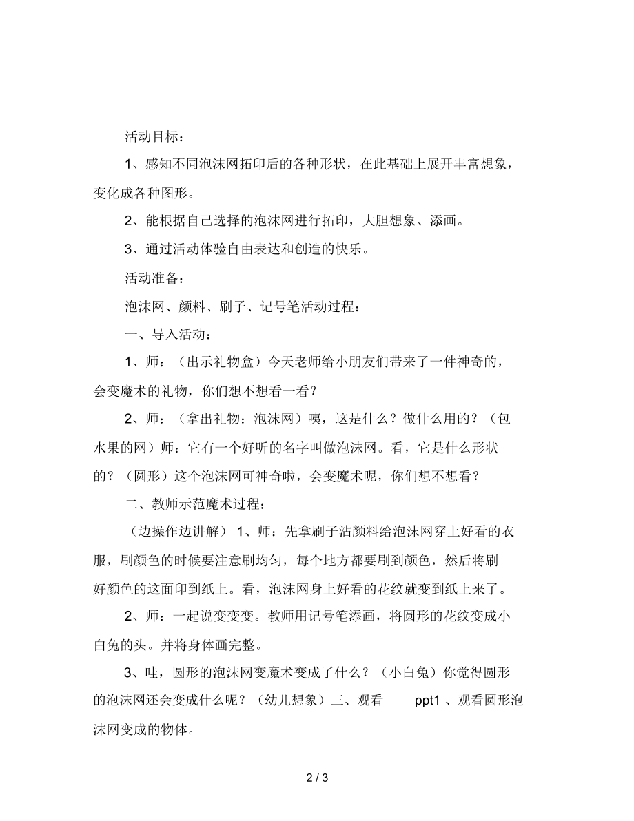 幼儿园中班美术活动教案：泡沫网变魔术.docx_第2页