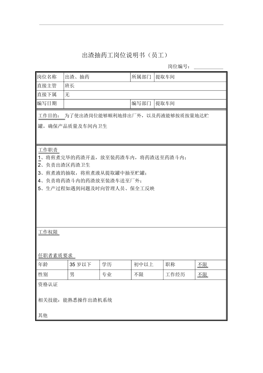 提取车间出渣抽药工岗位职责(1页).docx_第1页