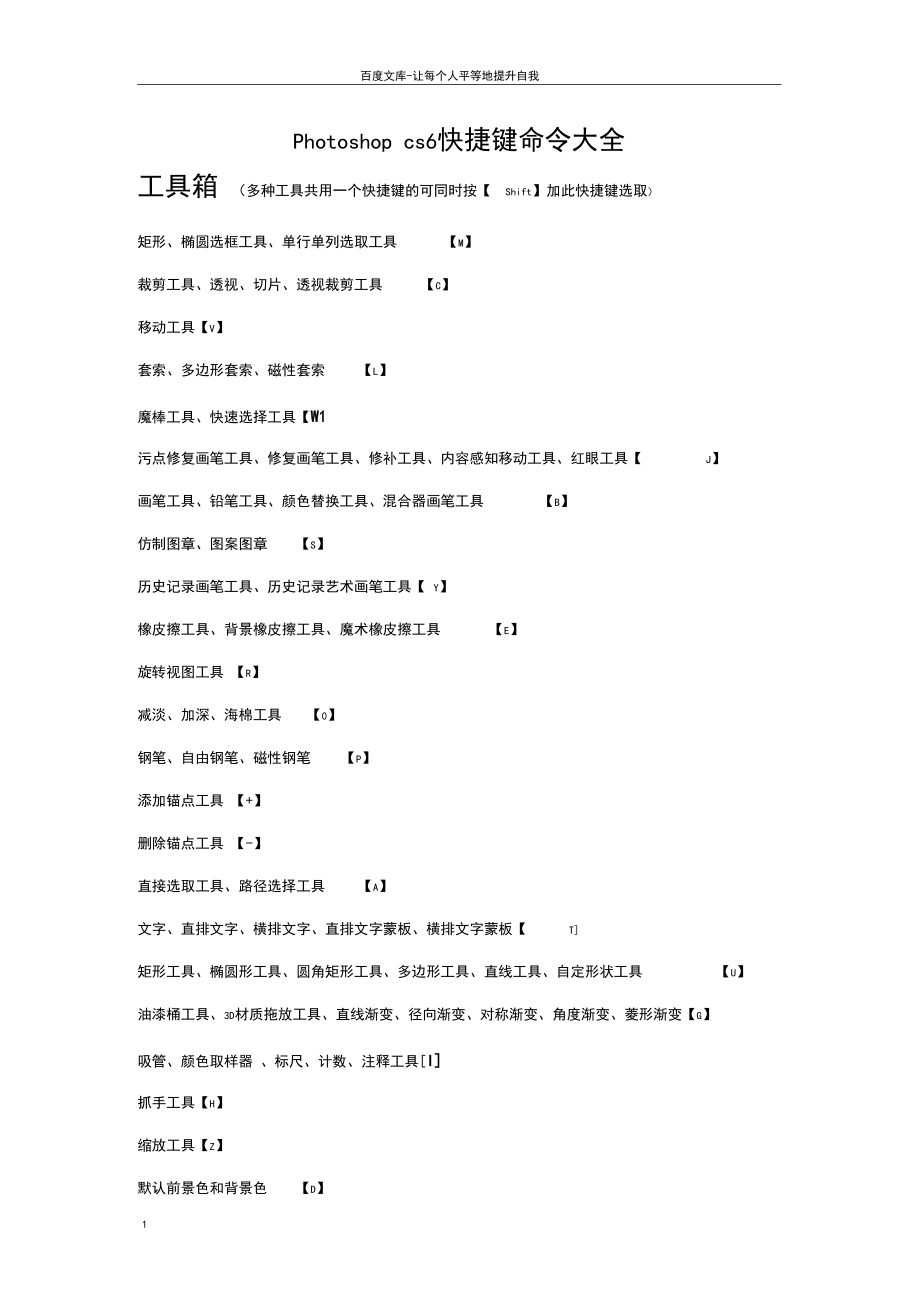 Photoshopcs6快捷键命令大全.docx_第1页
