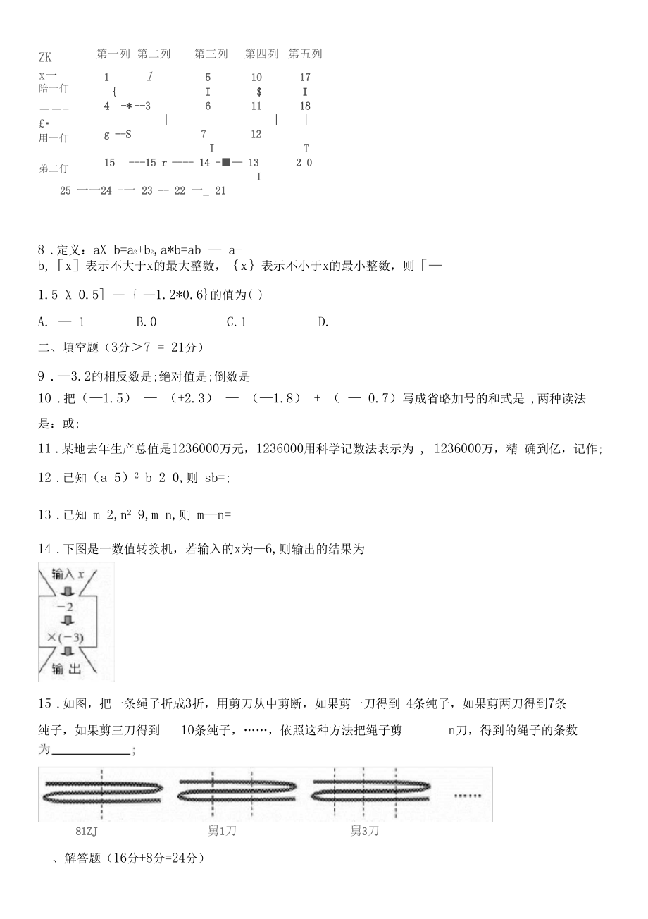 2020年浙教版初一数学上学期第1章有理数单元考试试题及答案.docx_第3页