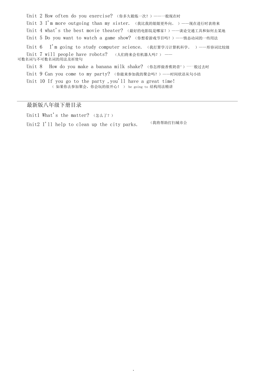 (word完整版)初中英语教材目录(人教版).docx_第2页