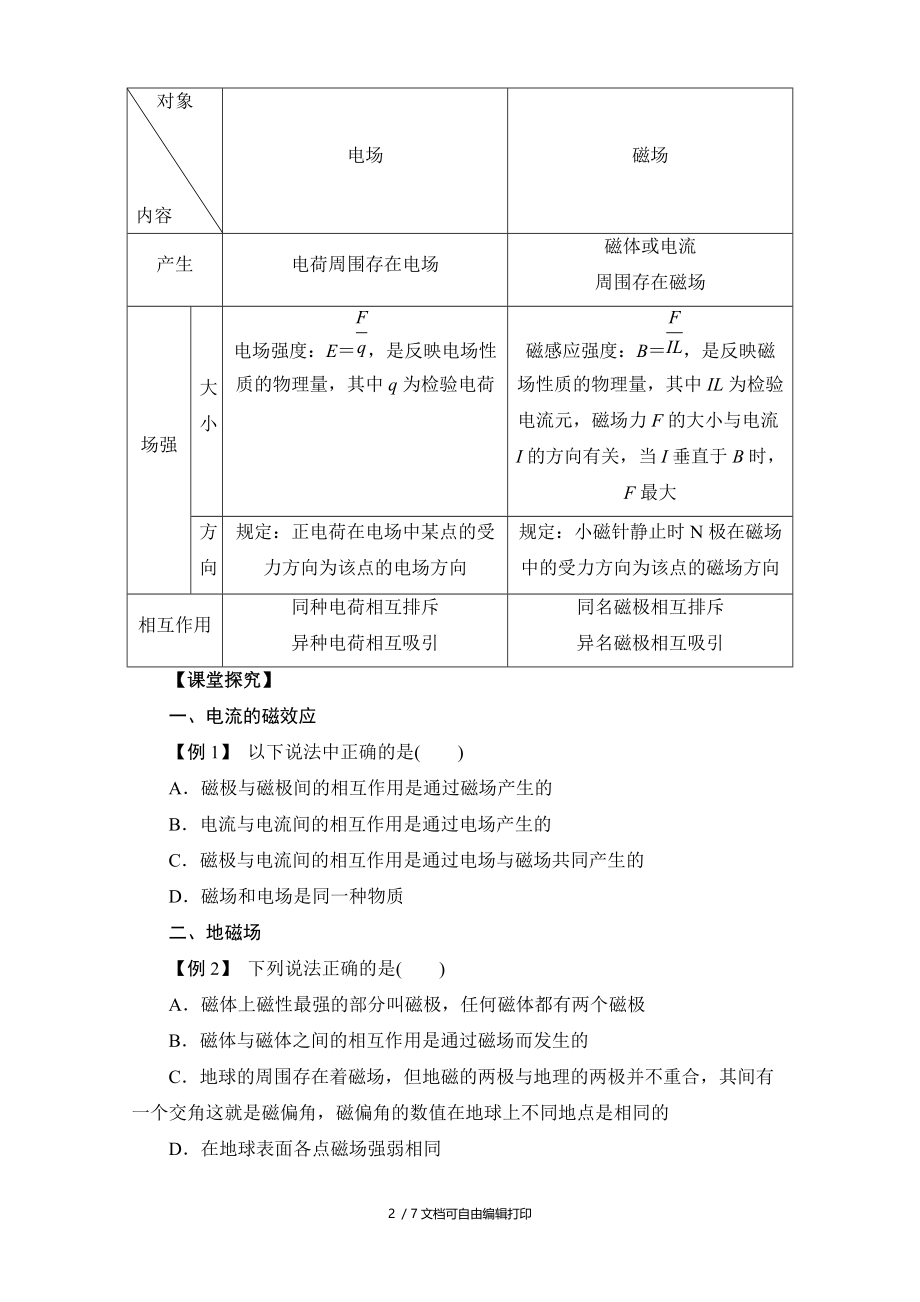 物理3.1磁现象与磁场学案(人教版选修31).doc_第2页