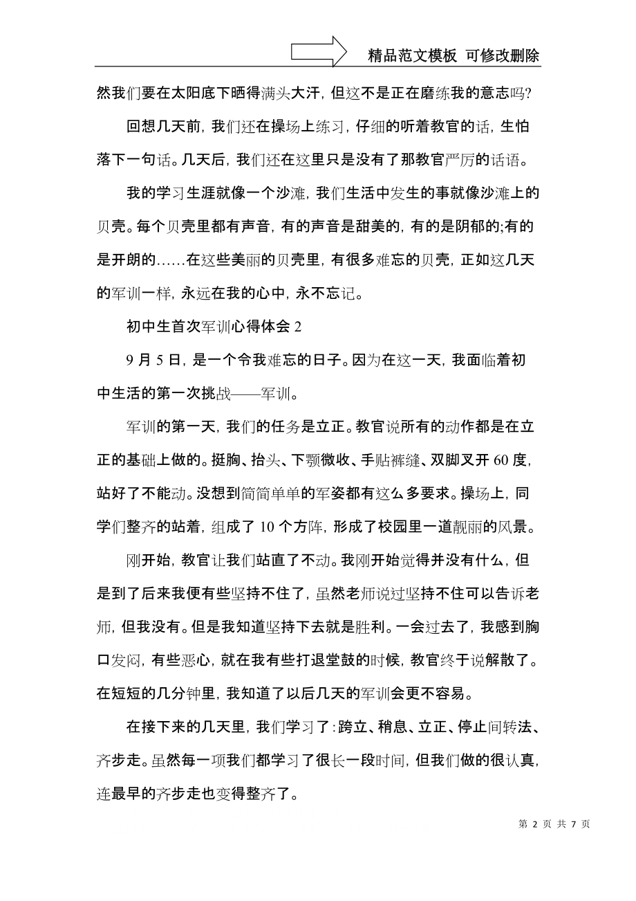 初中生首次军训心得体会大全.docx_第2页