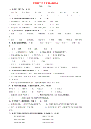 五年级语文下学期期中试卷（8）（无答案） 新人教版 试题.doc