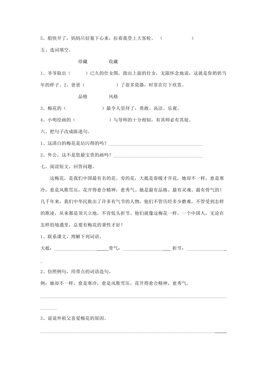 五年级语文上册 6.梅花魂习题 新人教版 试题.doc_第2页