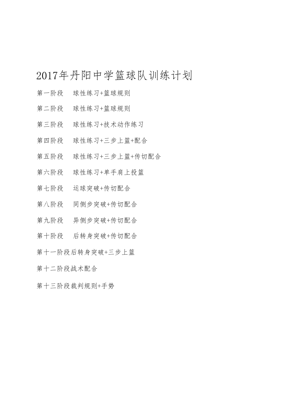 完整版中学篮球队训练计划.docx_第1页