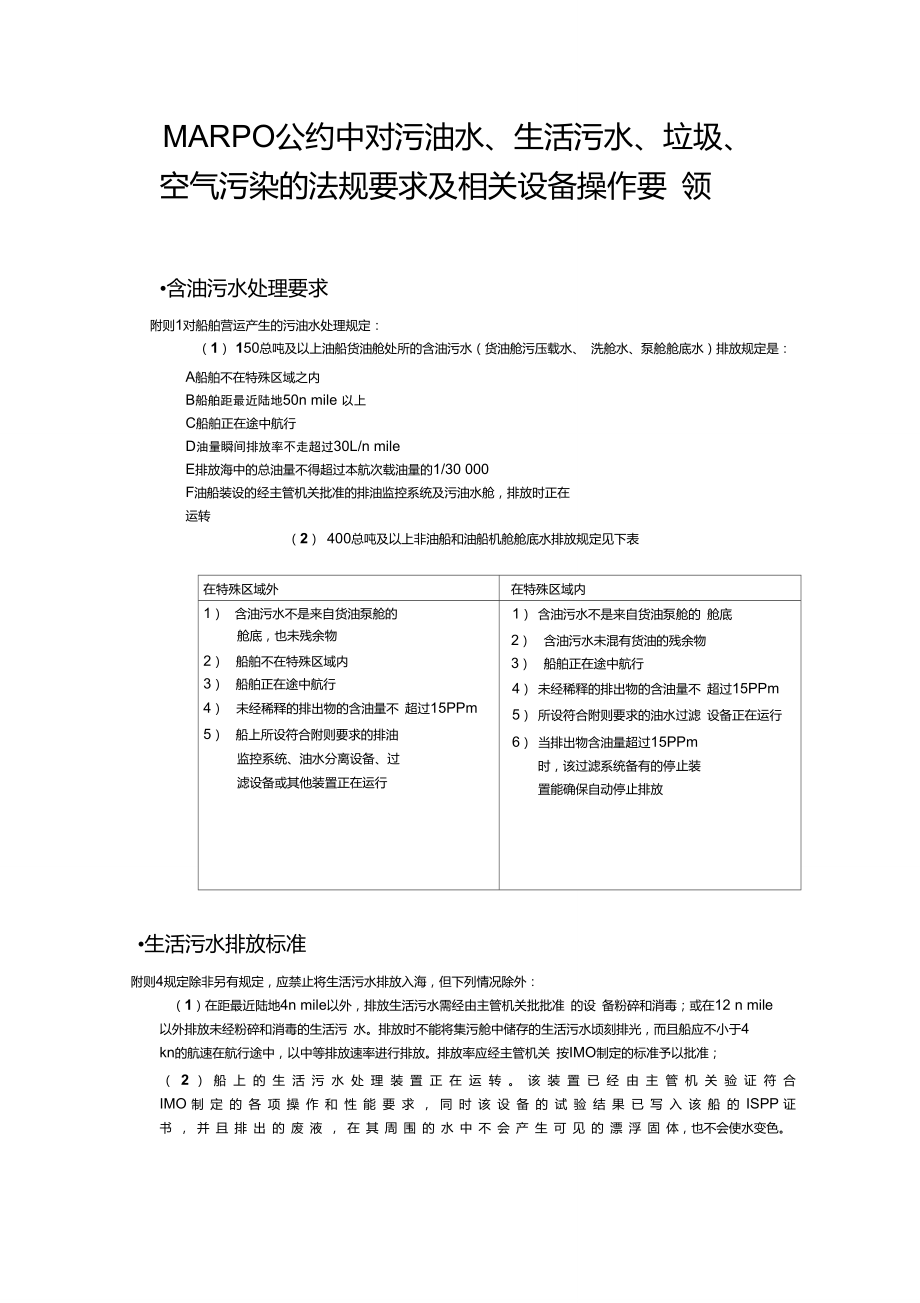 MARPOL公约中对污油水、生活污水、垃圾、空气污染的法规要求及相关设备操作要领.doc_第1页