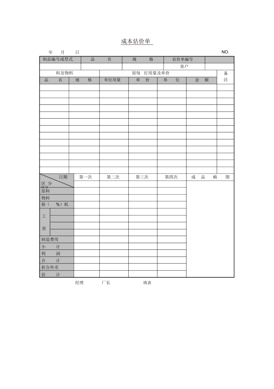 材料成本价格估算单.docx_第1页