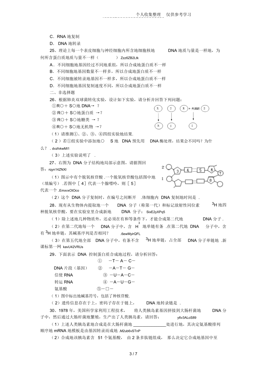 第三章遗传的分子基础单元练习题附标准标准答案.docx_第3页