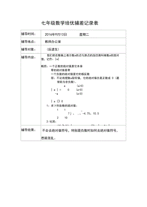 七年级数学培优辅差记录表.docx