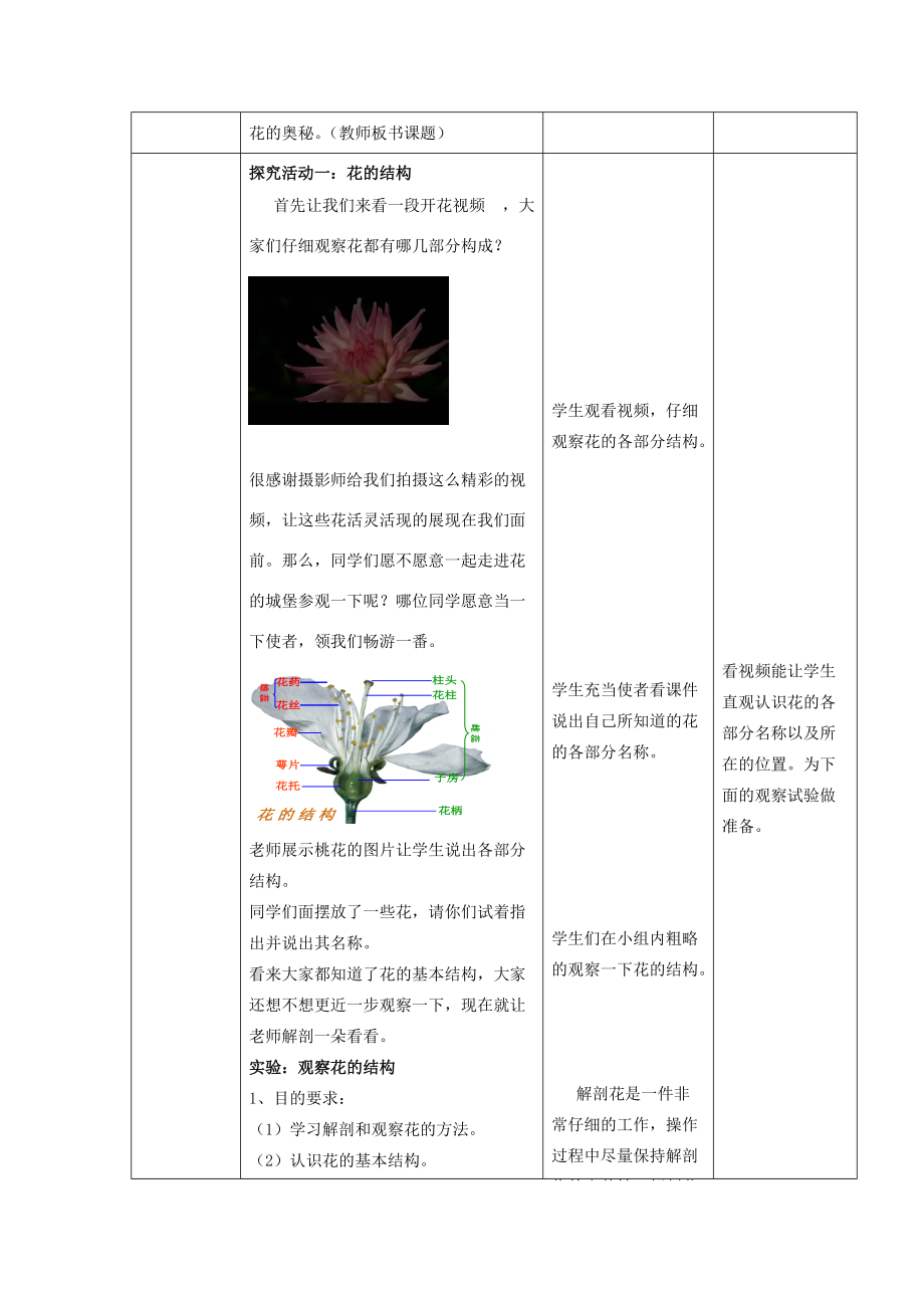 -八年级生物上册 4.1.1 花的结构和类型（第1课时）优秀教案 （新版）济南版-（新版）济南版初中八年级上册生物教案.doc_第3页