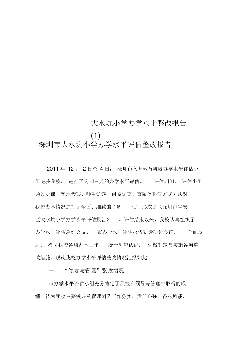 大水坑小学办学水平整改报告(一).docx_第1页