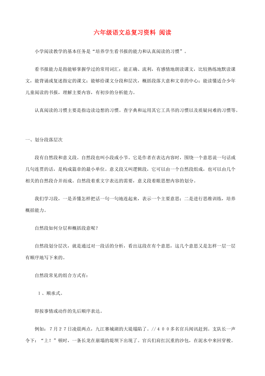 六年级语文总复习资料 阅读 试题.doc_第1页