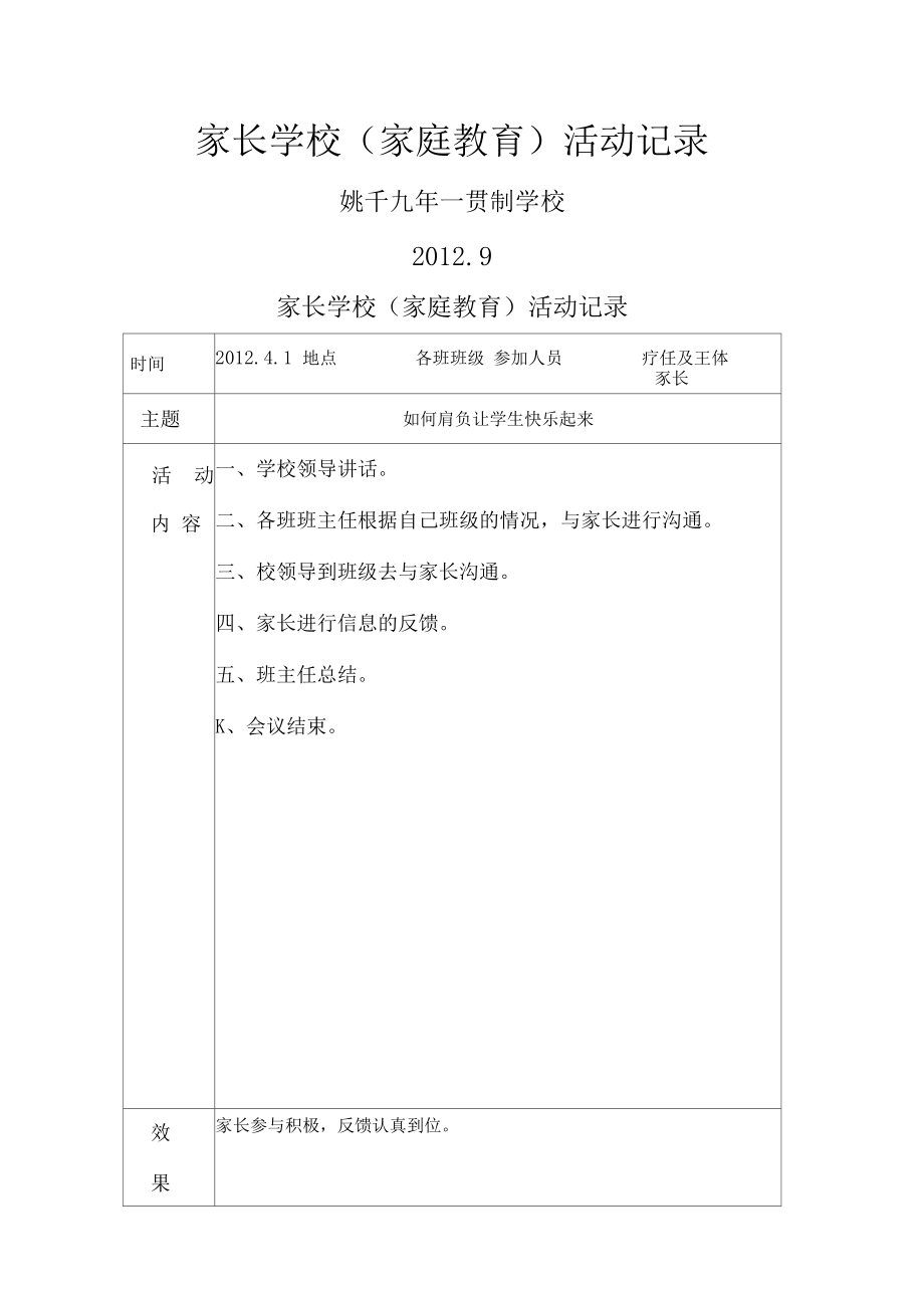 家长学校家庭教育活动记录.docx_第1页